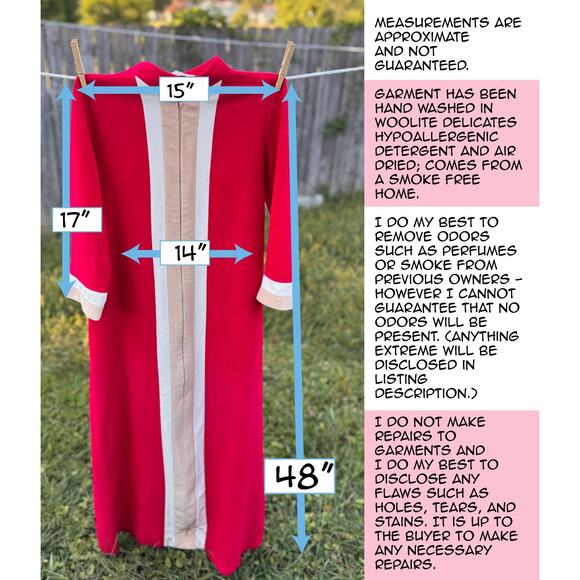 New Vanity Fair 1980's Robe Medium Hostess Gown Housecoat Velour Red Lounger - Picture 5 of 5